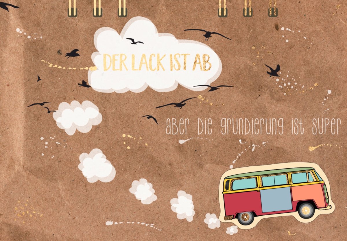 Geburtstagskarte - Lustige Vintage Bus Postkarte mit Spruch, Humorvolles Retro Design, Wolken & Vögel, Kraftpapier Look, Motivationsgeschenk