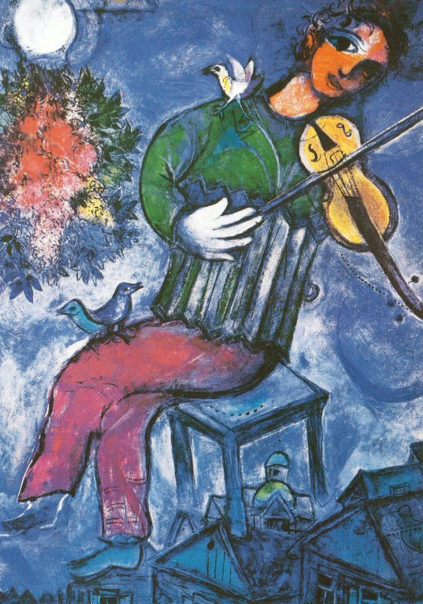 Geburtstagskarte - Marc Chagall "Blauer Geiger" Kunstpostkarte für Liebhaber, Sammler & Geschenk - Expressionismus, Surrealismus, Musikmotiv in der Kunstgeschichte