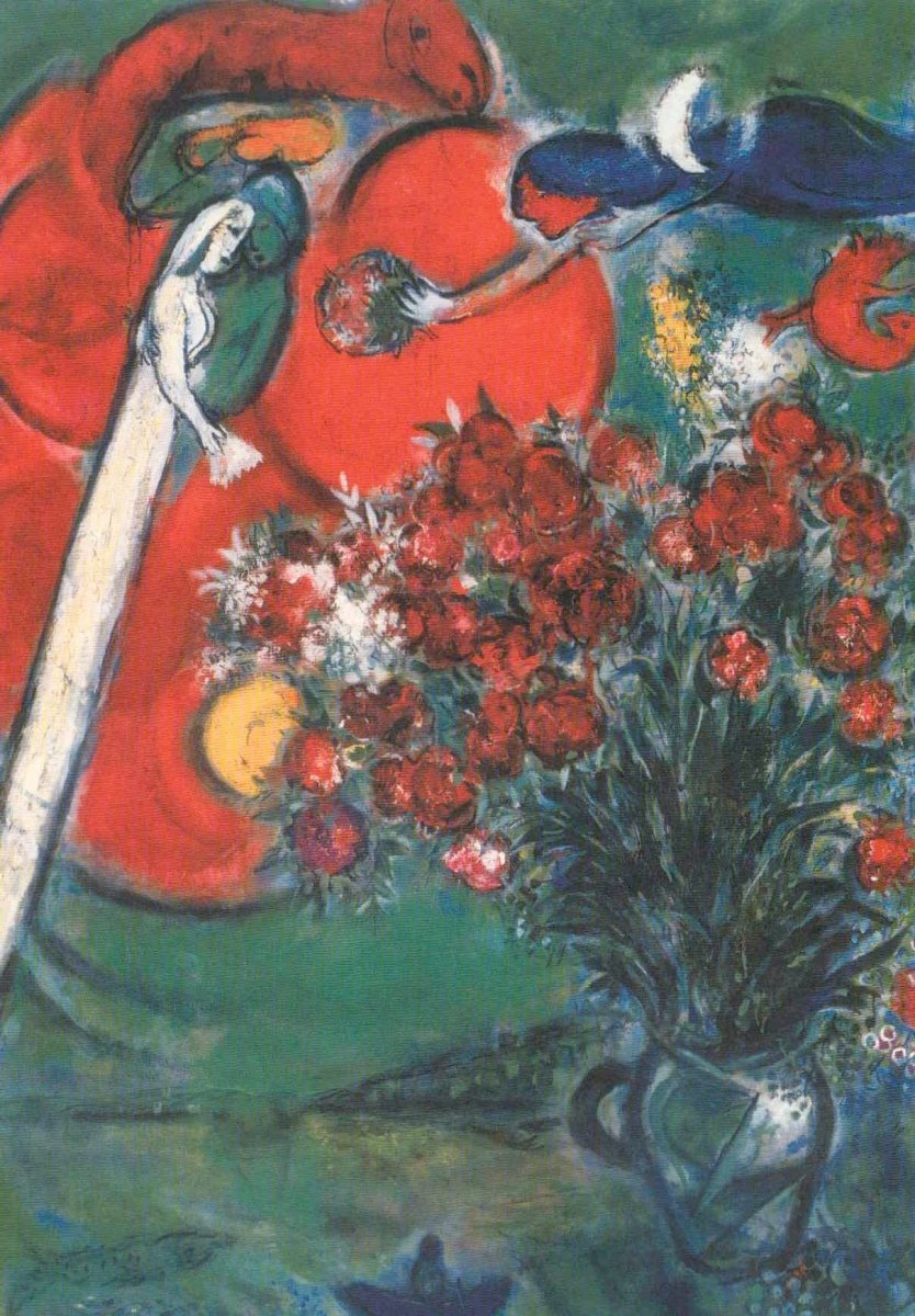 Geburtstagskarte Marc Chagall Kunstkarte - Farbenfrohes Blumen Stillleben, Künstlerische Blanko Grußkarte, Vintage Retro Design, Kreatives Geschenk & Sammelobjekt, Kunstpostkarte mit Kunstdruck