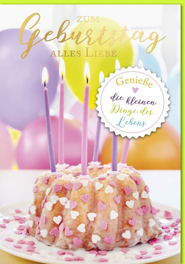 Geburtstagskarte Maxi A4 XXL - Bunte Gugelhupf - Kerzen & Herzchen Design, Liebevolle Glückwünsche mit Geburtstagstorte & Zuckerguss, Festliche Großformatige Gratulationskarte für Feierlichkeiten