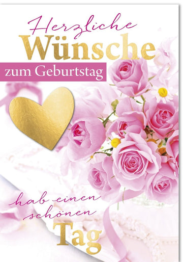 Geburtstagskarte Maxi A4 XXL - Rosa Rosen & Gänseblümchen Design, Herzliche Wünsche für einen Schönen Tag, Liebevolle Glückwünsche, Festlich & Elegant