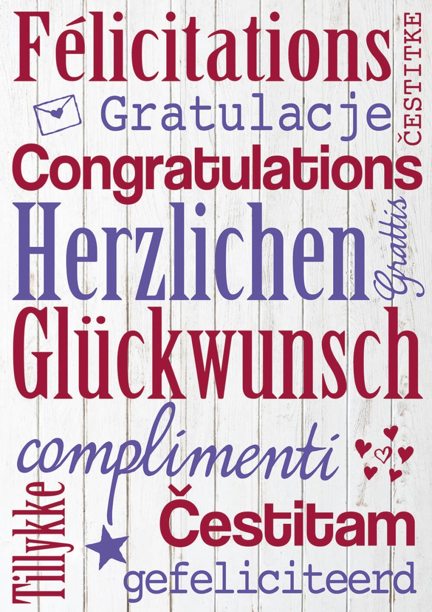 Geburtstagskarte Maxi XXL - Mehrsprachige Glückwunschkarte im Großformat mit Holzoptik, Buntem Internationalen Design & Vielfältigen Schriftarten, Herzlichen Glückwunsch, Dekorativ