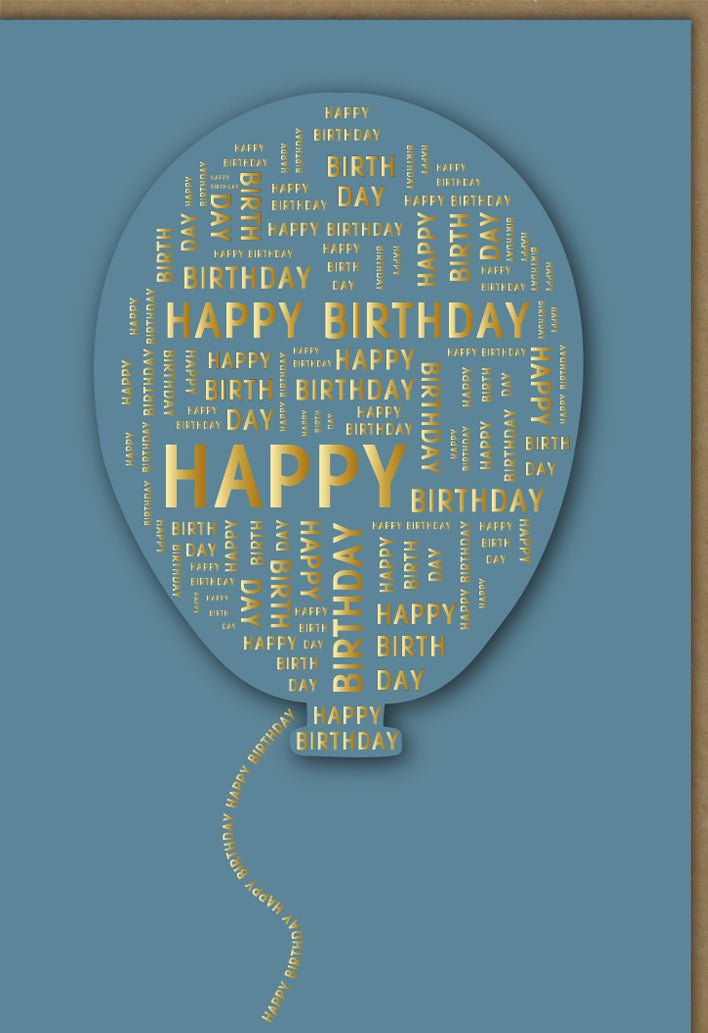 Geburtstagskarte – Midoro Elegante Glückwunschkarte in Blau mit Luftballon - Design, Stilvolle Typografie, Hochwertige Doppelkarte für Erwachsene und Jugendliche, Moderner Schriftzug "Happy Birthday" – Feierliche Gratulationskarte mit Festlichem Touch