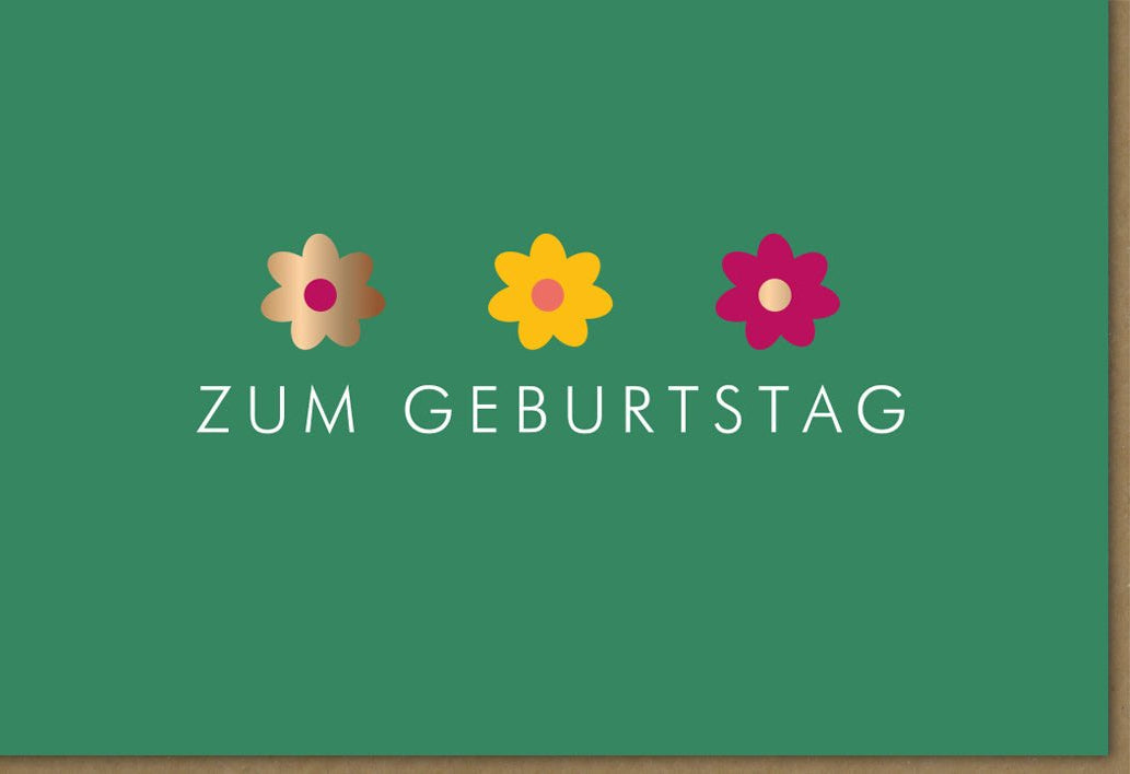 Geburtstagskarte – Midoro Moderne Floristik Doppelkarte mit Blumenmuster, Grüner Hintergrund, Schlichtes Design für Erwachsene, Stilvolle Elegante Glückwunschkarte mit Drei Blüten, Umweltfreundliche Papeterie für Frauen und Männer