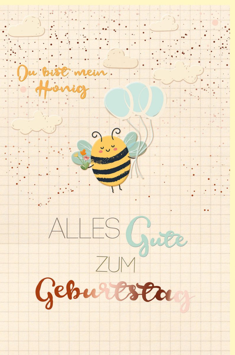 Geburtstagskarte mit Bienen und Luftballons - Öko - Freundliche Glückwunschkarte aus Zuckerrohrpapier für Kinder & Erwachsene, Nachhaltige Doppelkarte in Pastellgelb, Naturfreundlich & Stilvoll