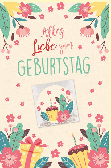 Geburtstagskarte mit Blumen & Muffin Design - Öko - Freundliches Zuckerrohrpapier, Inkl. Samentütchen & Aufkleber, Ideal für Naturfreunde & Gartenliebhaber, Pastellfarben Glückwunsch Doppelkarte Geschenk
