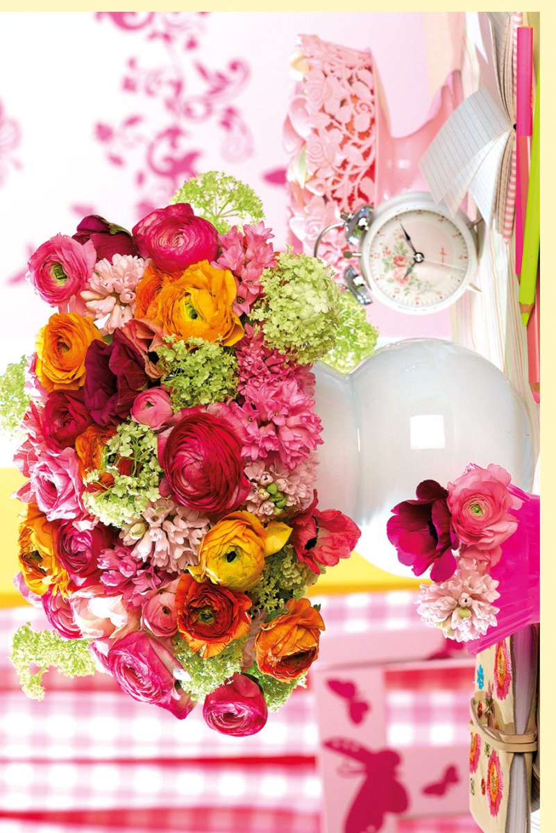Geburtstagskarte mit buntem Blumenstrauß - Motiv - Hochwertige Doppelkarte für jeden Anlass, Glückwunschkarte, Gratulationskarte, Blumengruß, Feierliche Papeterie Celebration Grußkarte