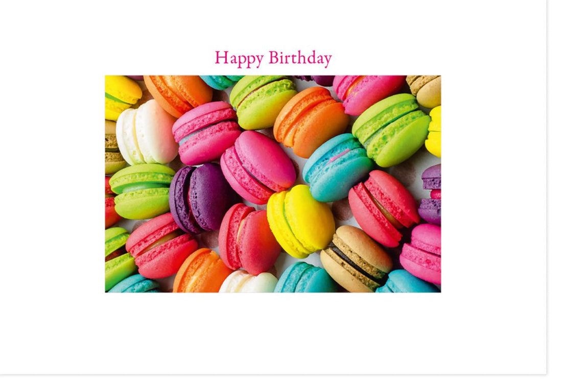Geburtstagskarte mit bunten Macarons - Süße Glückwunsch - Doppelkarte für besondere Feiermomente, Hochwertige Gratulationskarte für Geburtstage, Farbenfrohe Überraschung