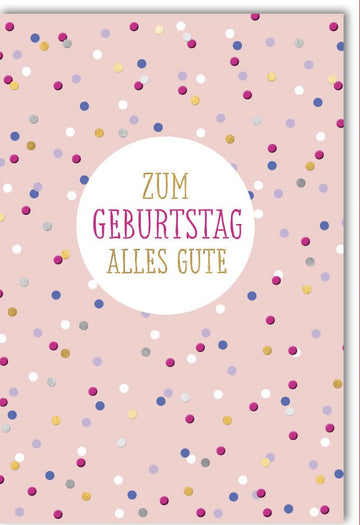 Geburtstagskarte mit bunten Punkten – Rosa Hintergrund, Freude & Gratulation für Erwachsene und Kinder – Festliche Grußkarte zur Partydekoration, Geschenkidee aus der Papeterie, Happy Birthday Celebration Karte für Familie und Freundschaft