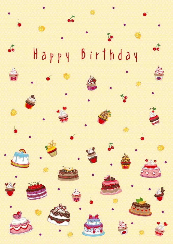 Geburtstagskarte mit Folienprägung - Glückwunsch Postkarte: Kuchen, Torte & Cupcakes, Party - Konfetti Design, Gelbe Illustration