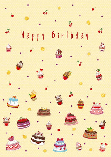 Geburtstagskarte mit Folienprägung - Glückwunsch Postkarte: Kuchen, Torte & Cupcakes, Party - Konfetti Design, Gelbe Illustration