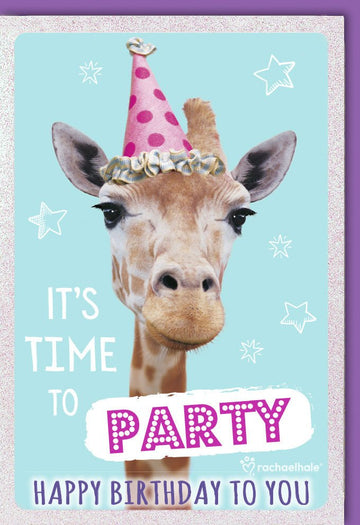 Geburtstagskarte mit Giraffe - Lustige Glückwunschkarte in Rosa, Partyhut - Motiv, Witzige Gratulationskarte für Kinder & Erwachsene