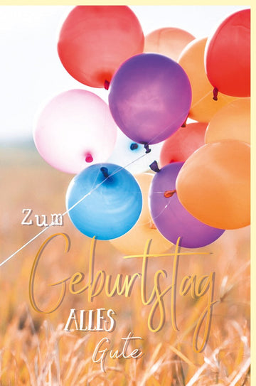 Geburtstagskarte mit Goldfolie und bunten Luftballons – Elegante Doppelkarte für Erwachsene & Kinder, Hochwertige Glückwunsch - Grußkarte mit Glanz - Effekt, Goldschrift & Heliumballon - Design, Ideal als Geschenkidee & Party - Dekoration