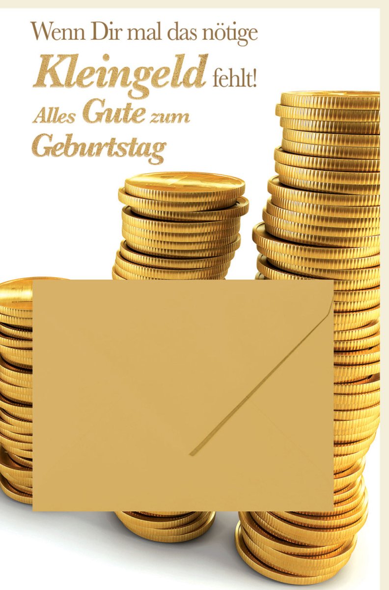 Geburtstagskarte mit Münzen - Motiv – Witzige Geldgeschenk Doppelkarte zum Stapeln von Kleingeld, Spardose Design, Humorvolle Glückwünsche für Finanz - Spaß, Gold Schatz Sammeln – Originelle Geschenkidee