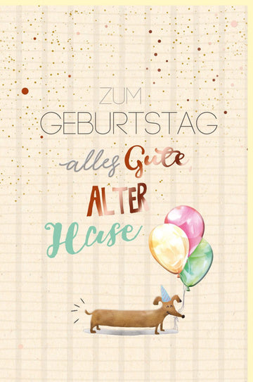 Geburtstagskarte mit Partyhut Hund & Luftballons - Öko Zuckerrohrpapier, Fröhliche Tierillustration, Bunter Geburtstagsgruß