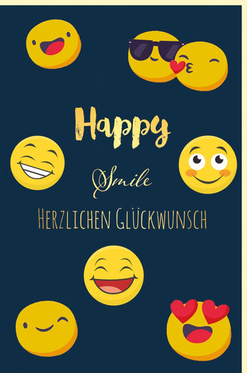 Geburtstagskarte mit Smileys - Lustige Emoji Glückwunschkarte mit Schimmernden Farbeffekten, Bunte Herzlichen Glückwunsch Grußkarte, Witzig & Festlich für Geburtstag Feiern, Happy Smile Celebration