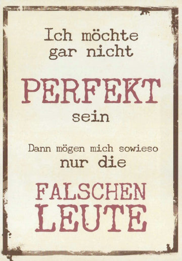 Geburtstagskarte mit Spruch: "Perfekt ist langweilig" - Motivations - Postkarte mit Weisheit, Retro Vintage Design in Braun Beige, Ironisches Zitat über Charakter und Selbstakzeptanz, A6