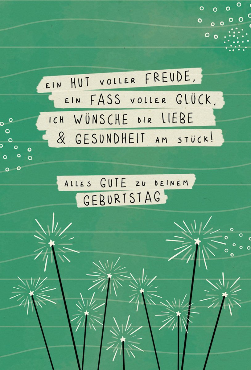 Geburtstagskarte mit Wunderkerzen - Motiv - Öko Zuckerrohrpapier, Retro Handschrift, Grüne Feuerwerk Glückwünsche, Umweltfreundliche Gratulationskarte