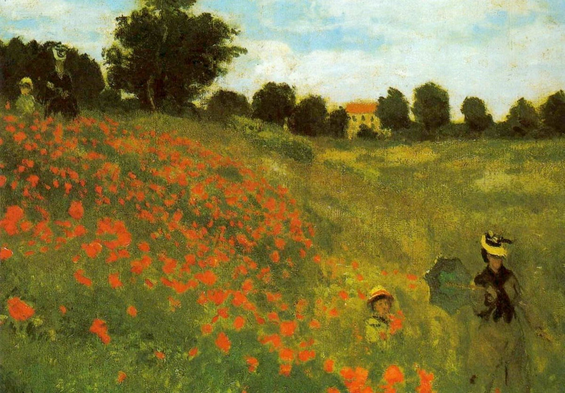 Geburtstagskarte - Monet Coquelicots Kunstkarte, Impressionismus Blumen Landschaft Gemälde, Klassische Malerei Natur Sommer Feld Spaziergang, Rot Grün Vintage Dekorative Sammelobjekt, Kultur Geschenk