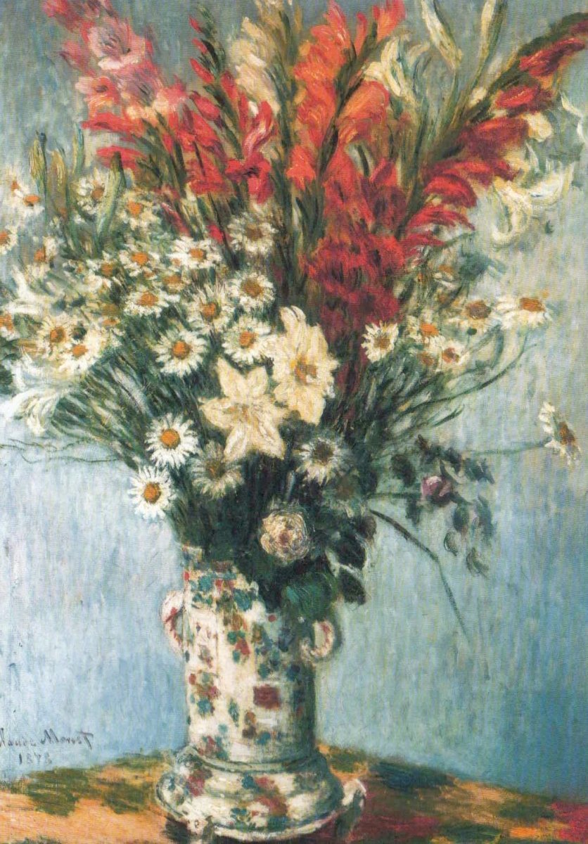 Geburtstagskarte Monet Kunstkarte "Blumenstrauß mit Gladiolen und Lilien" - Farbenfrohe Impressionismus Blankopostkarten, Vintage Dekoration, Kunst Malerei Geschenk, Sammlerstück Fine Art, 10er Set