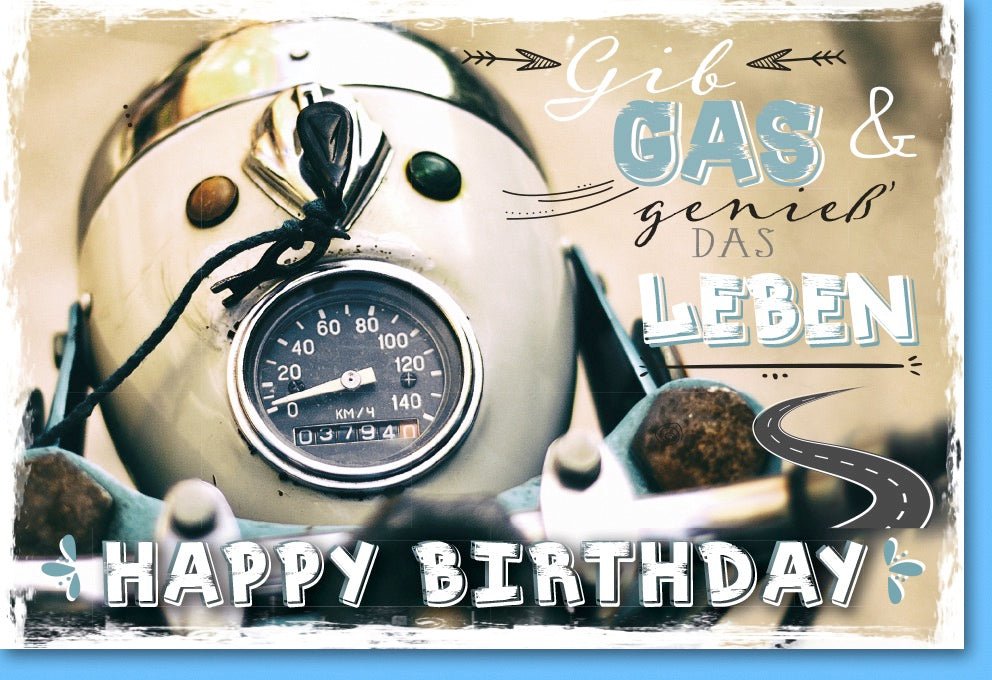 Geburtstagskarte Motorrad - Vintage: Witzige Glückwunschkarte mit Retro Tacho & Spruch, Humorvolle Geburtstagsglückwünsche für Fahrspaß & Feier