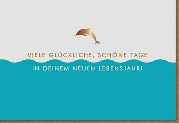 Geburtstagskarte "Ozeanische Glückswellen" - Doppelkarte mit Delphin & Meerestieren, Blau/Beige, Umweltfreundlich für Erwachsene & Jugendliche, Natur Meer Harmonie Design, Nachhaltige Gratulationskarte für Geburtstag & Jubiläum