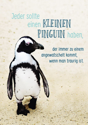 Geburtstagskarte Pinguin am Strand - Lustige Trost & Freundschaft Postkarte mit Spruch, Meer & Vogel Motiv, Humorvolles Geschenk