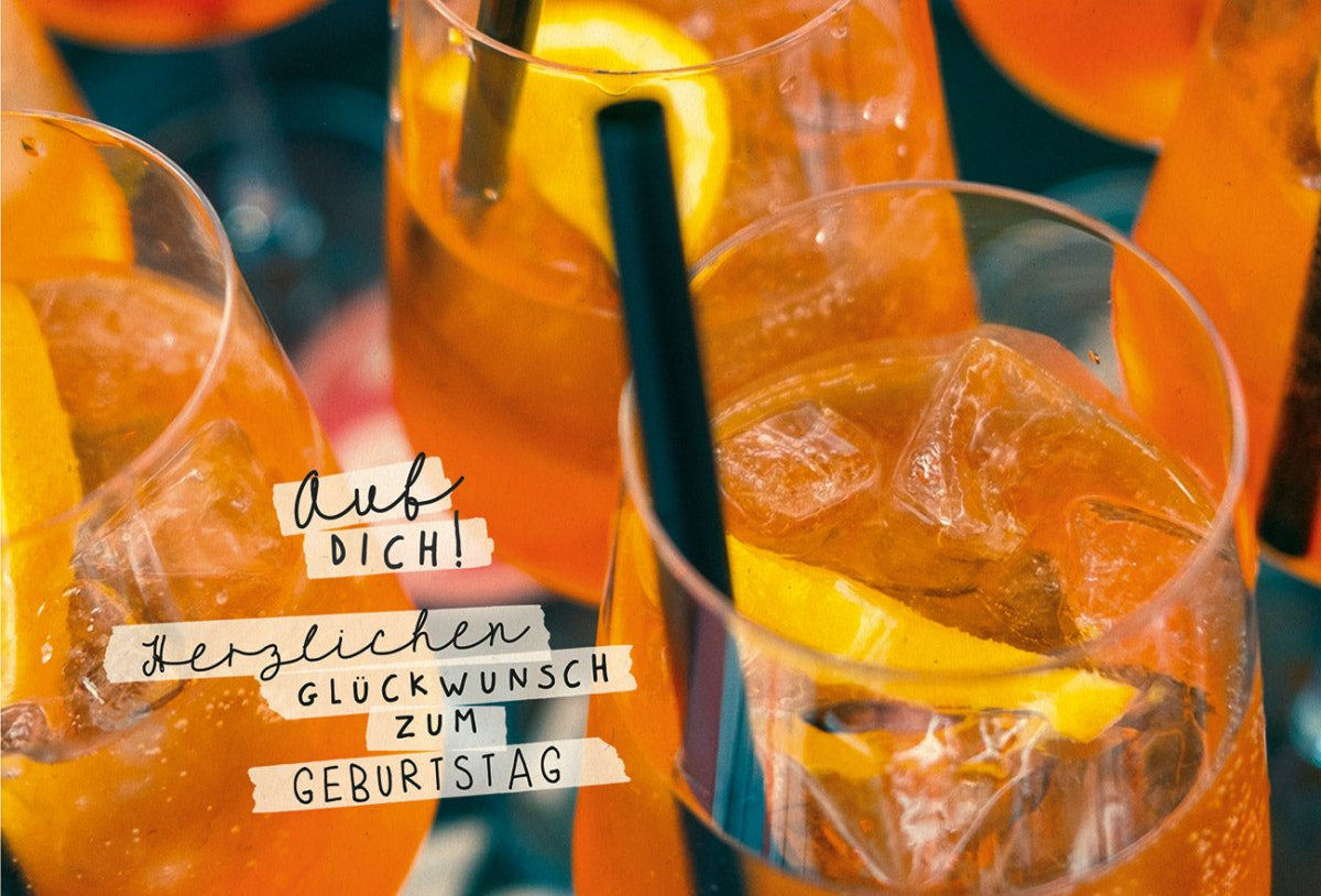 Geburtstagskarte Postkarte mit Limonade - Motiv, Eiswürfel & Zitrone, Glückwunsch auf Zuckerrohrpapier, Sommerliches Refreshment - Design