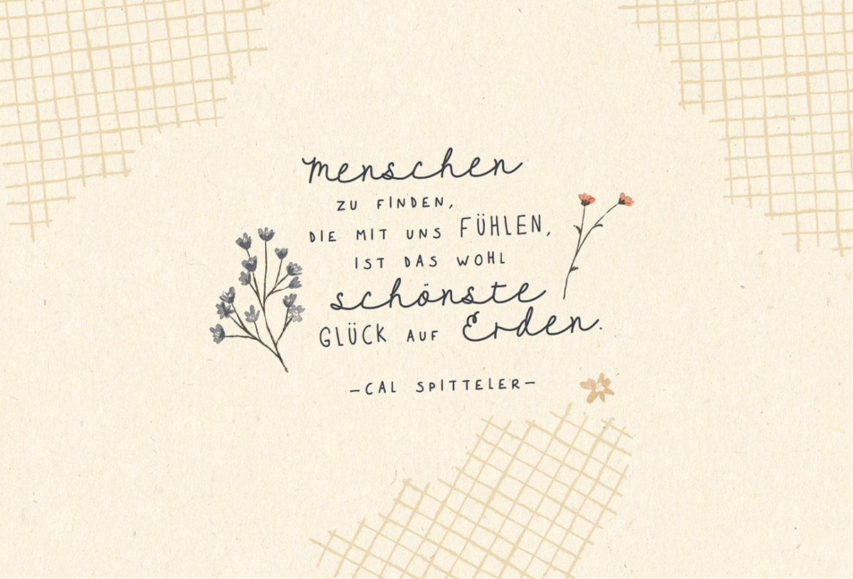 Geburtstagskarte Postkarte mit Spruch – Umweltfreundliche Schriftkarte auf Zuckerrohrpapier, Blumen Illustration, Vintage - Stil, Neutral Farben, Glück Zitat