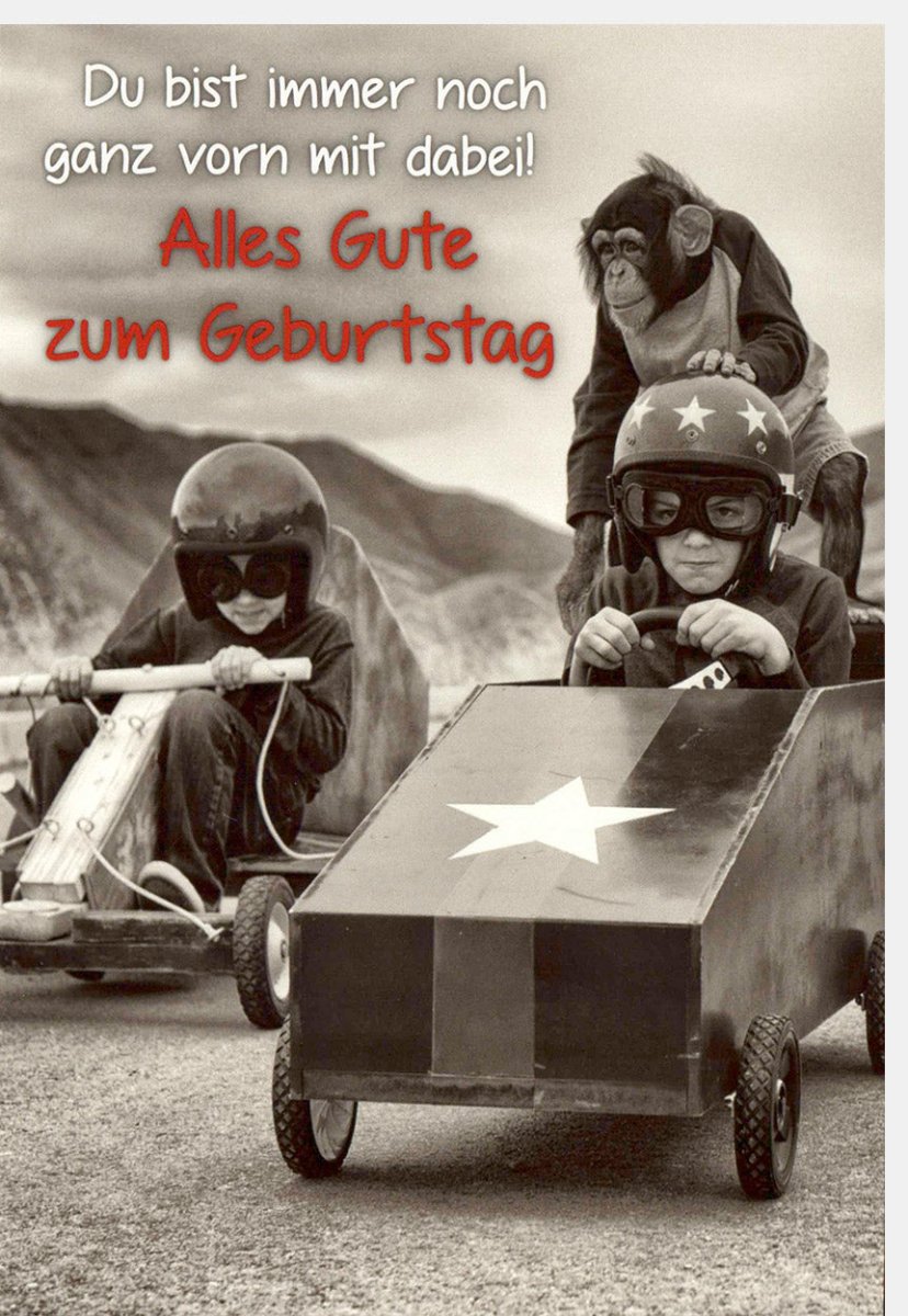 Geburtstagskarte "Rasantes Alter" - Humorvolle Glückwunschkarte mit Seifenkistenrennen, Spruch & Retro Schwarz - Weiß Fotografie, Witziger Affe, Originell & Einzigartig für Kinder und Erwachsene