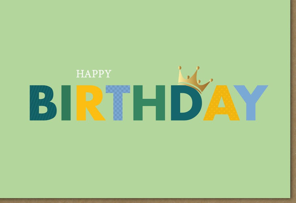 Geburtstagskarte "Royal Greetings": Elegante Doppelkarte mit grüner Krone, Happy Birthday Schriftzug, Modernes Design, Hochwertige Papeterie von Midoro für Feier und Glückwunsch - Kreative Qualität für Festlichkeiten
