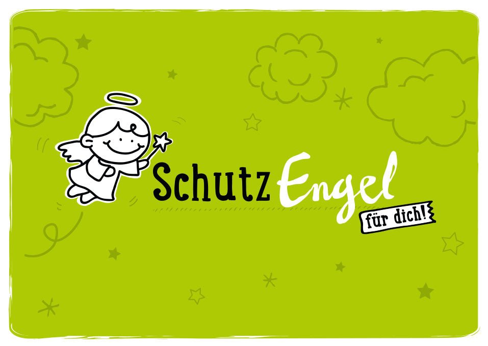 Geburtstagskarte Schutzengel - Glückwunschkarte mit Engel Illustration, Grüne & Weiße Sternchen - Wolken Design, Niedliche für Hoffnung, Schutz & Liebe