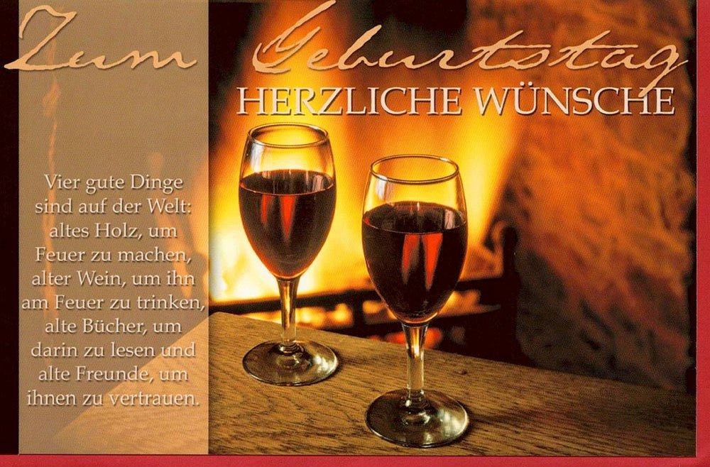 Geburtstagskarte Spruch Wein Freundschaft Feuer