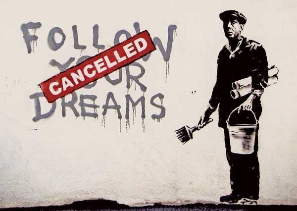 Geburtstagskarte Street Art - Banksy Dreams Graffiti, Urban Art Schablone, Provokative Wand - Kunst, Künstlerische Moderne Sozialkritik Postkarte