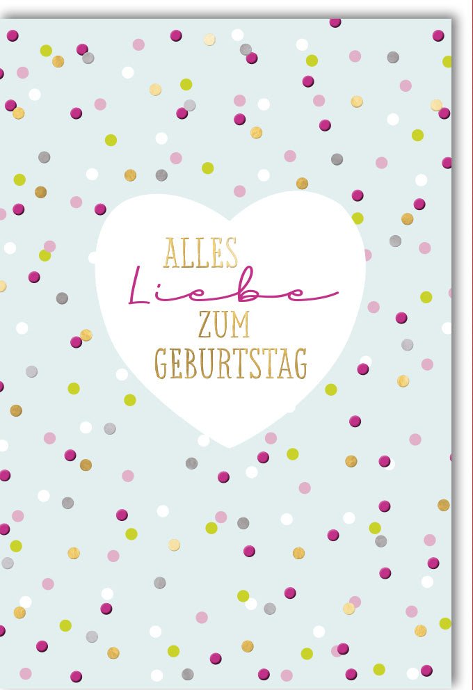 Geburtstagskarte - Türkis Herz & Konfetti Design, Liebevoller Geburtstagsgruß, Glückwunsch & Gratulations Doppelkarte