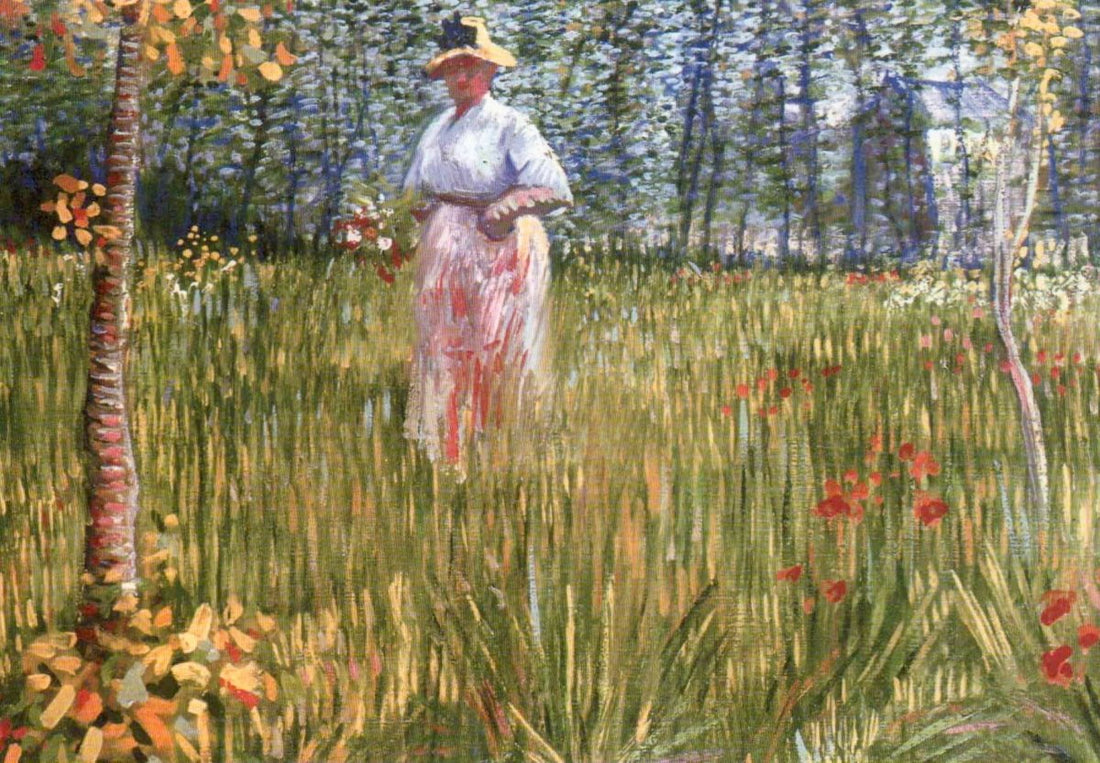 Geburtstagskarte - Van Gogh Kunst Postkarte "Frau im Garten 1887" | Impressionismus Gemälde Kunstdruck | Natur Sommer Blumen Landschaft Malerei | Vintage Kunst - Sammlerstück Grußkarte | Blanko Postkarten Set