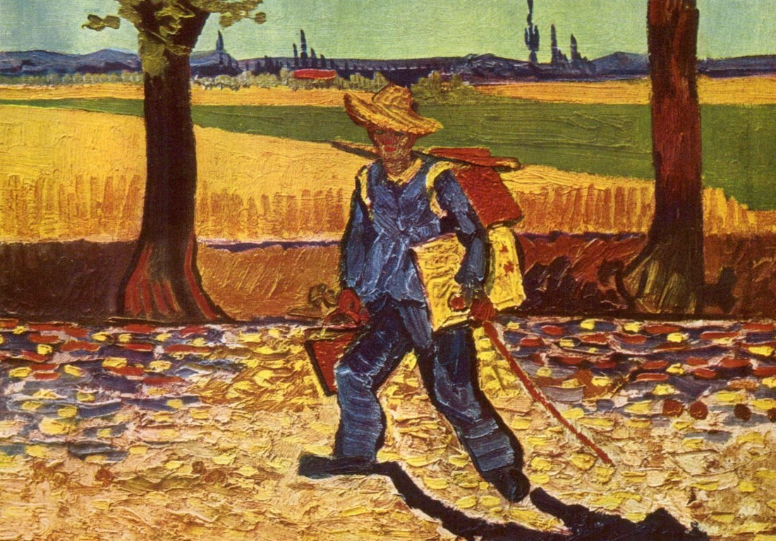 Geburtstagskarte - Van Gogh Kunst Postkarte, Impressionismus Kunstdruck, Vintage Retro Gemälde Künstler Sammlerstück, Museum Qualität Dekoration Wandkunst Geschenk, Farbenfrohe Landschaft mit Bauernhof, Feldarbeit und Bäumen unter weitem Himmel