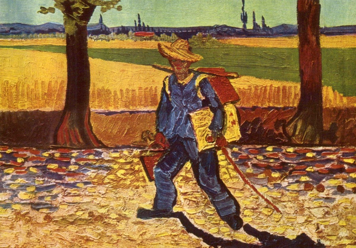 Geburtstagskarte - Van Gogh Kunst Postkarte, Impressionismus Kunstdruck, Vintage Retro Gemälde Künstler Sammlerstück, Museum Qualität Dekoration Wandkunst Geschenk, Farbenfrohe Landschaft mit Bauernhof, Feldarbeit und Bäumen unter weitem Himmel
