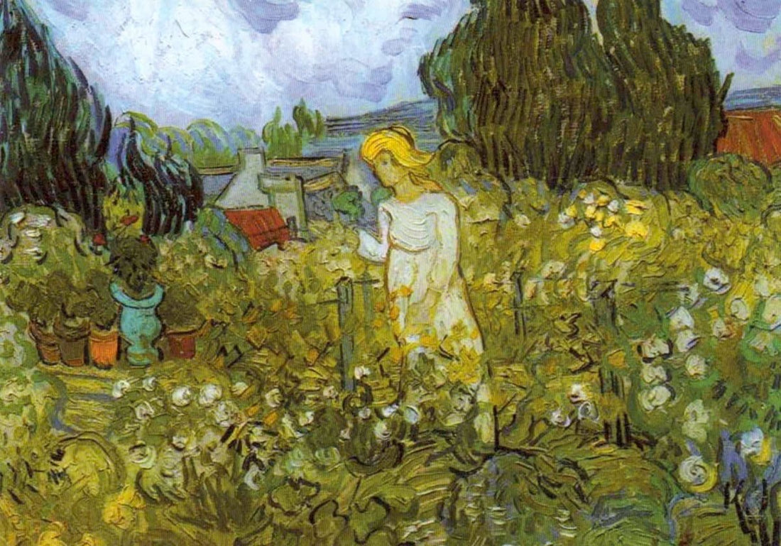 Geburtstagskarte Vincent van Gogh "Frau im Garten" - Kunstkarte mit Blumenmotiv, Blanko - Postkarte im Impressionismus - Stil, Hochwertige Reproduktion für Kunstliebhaber, Sammler & Museum - Qualität, Klassisches Postimpressionismus - Kunstwerk