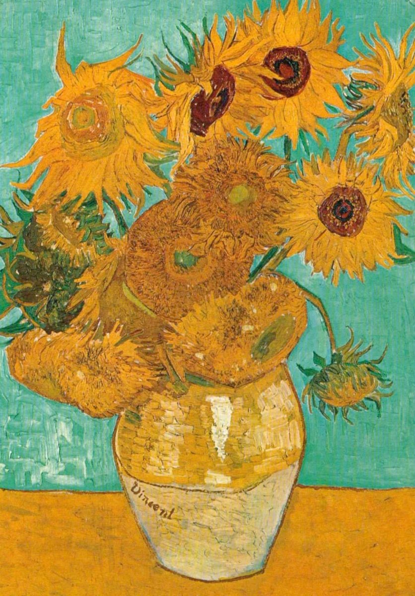 Geburtstagskarte - Vincent van Gogh Sonnenblumen Kunstkarte, Stilleben mit Vase, Gelbe Blumen Kunstwerk, Blanko Vintage Deko, Sammler Geschenk