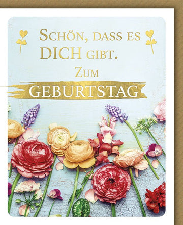 Geburtstagskarte Vintage Floral - Doppelkarte mit Herzlichen Glückwunsch Schriftzug, Liebe & Wertschätzung Motiv