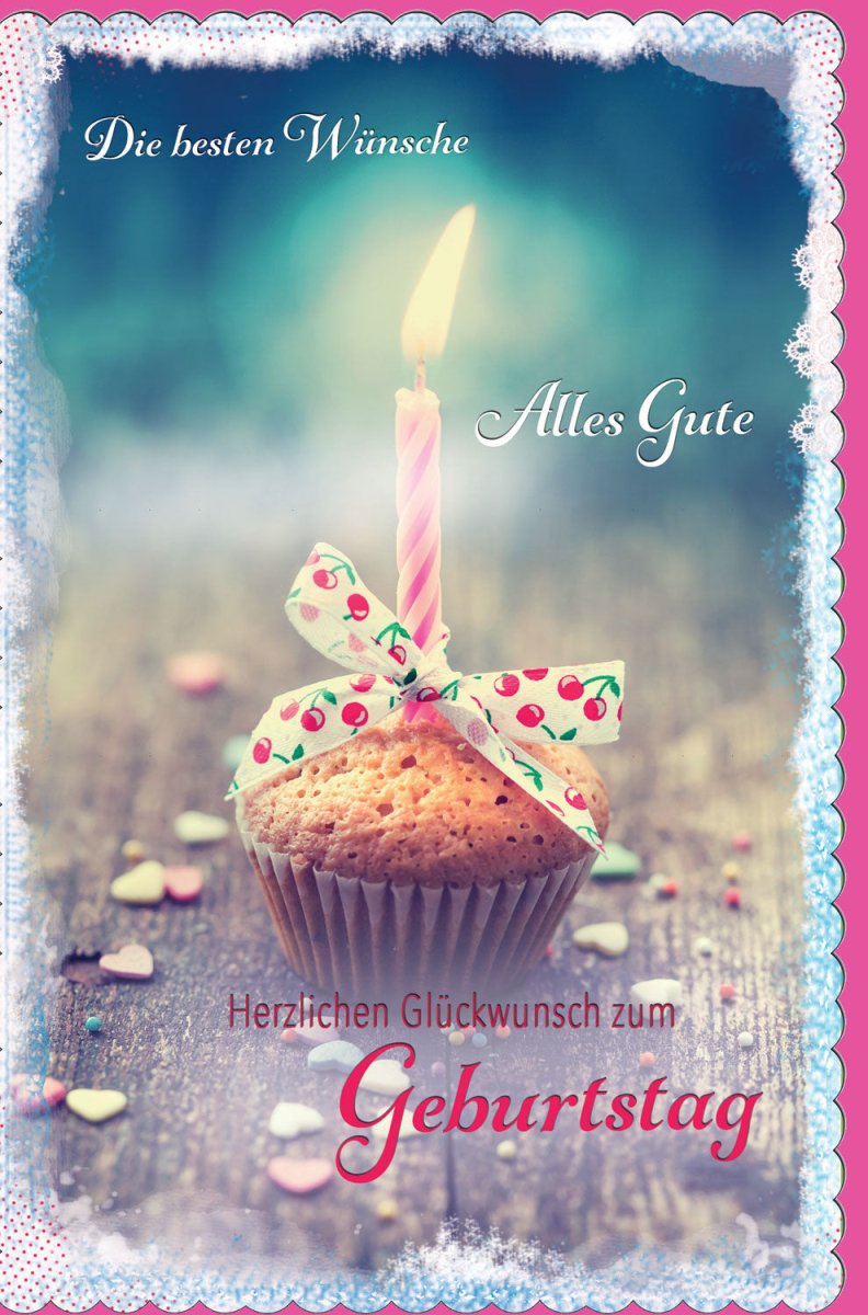 Geburtstagskarte - Vintage Retro Doppelkarte mit Cupcake & Kerze Motiv, Herzlichen Glückwunsch, Hochwertige Glückwunschkarte für Geburtstag, Feierliche Gratulationskarte im Retro Design, Celebration Card