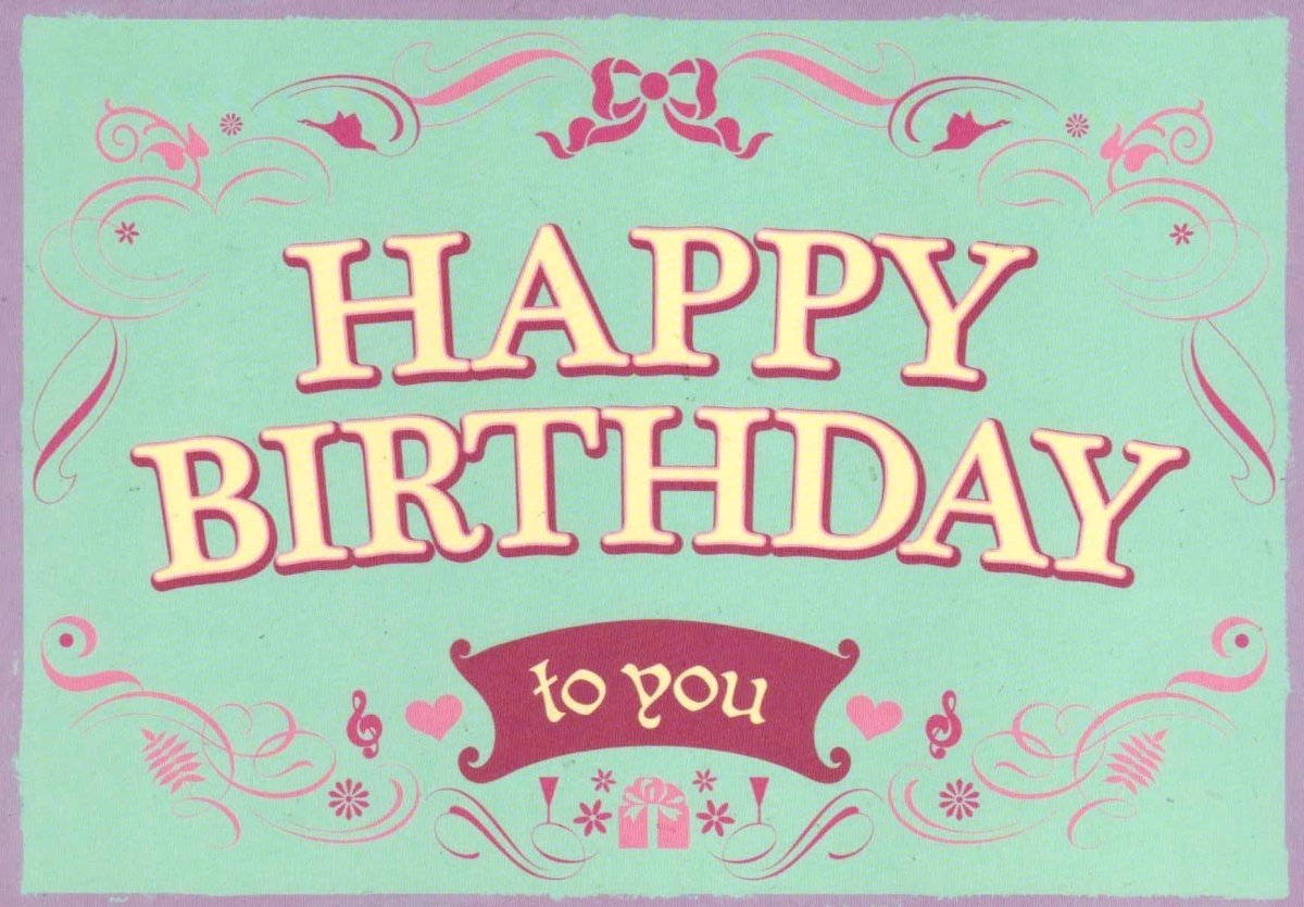 Geburtstagskarte - Vintage Retro Glückwunsch Postkarte mit Herzlichen Grüßen, Rosa & Grün Party Deko