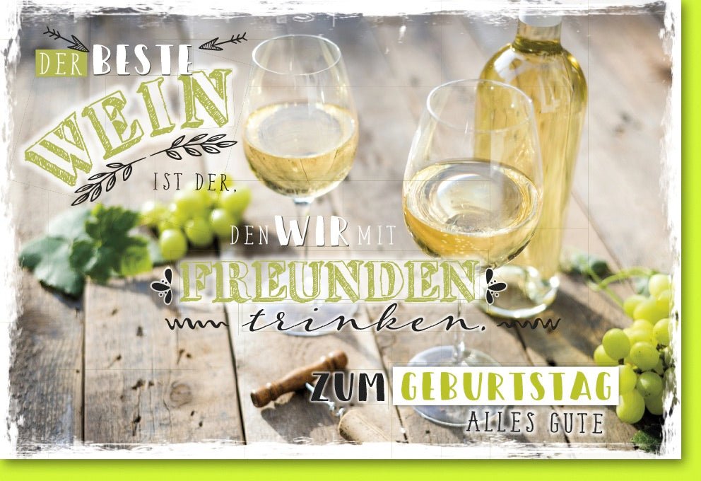 Geburtstagskarte - Vintage Rustikale Doppelkarte mit Weinmotiv, Cheers Toast für Freunde, Glückwunsch & Feier Atmosphäre