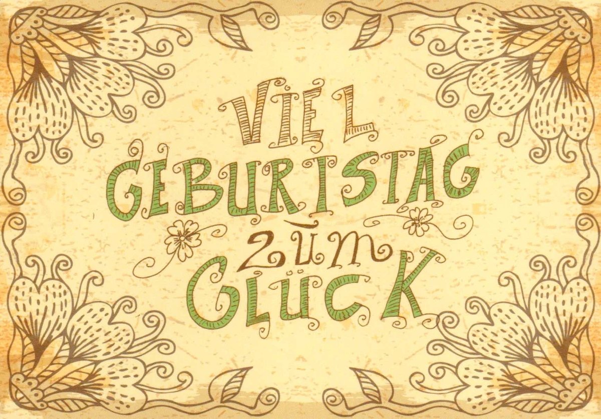 Geburtstagskarte Vintage - Stil - Retro Glückwunsch Postkarte mit Blumen & Ornamenten, Beige Schriftzug zur Feier & Gratulation