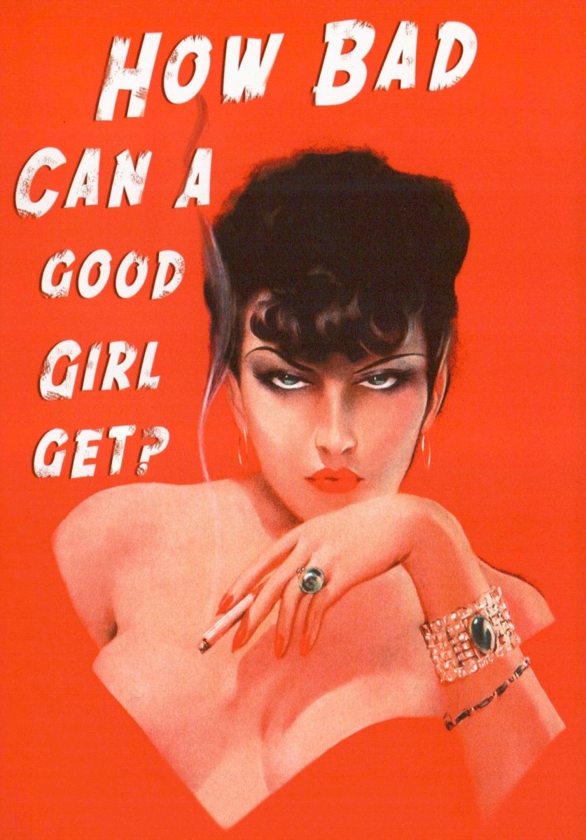 Geburtstagskarte - Witzige Retro Pin - Up Frau Postkarte mit Provokativem Spruch auf Englisch, Roter Glamour Vintage Schmuck, Erotische Kunst Deko, Sammelbare Sexy Grußkarte als Geschenk