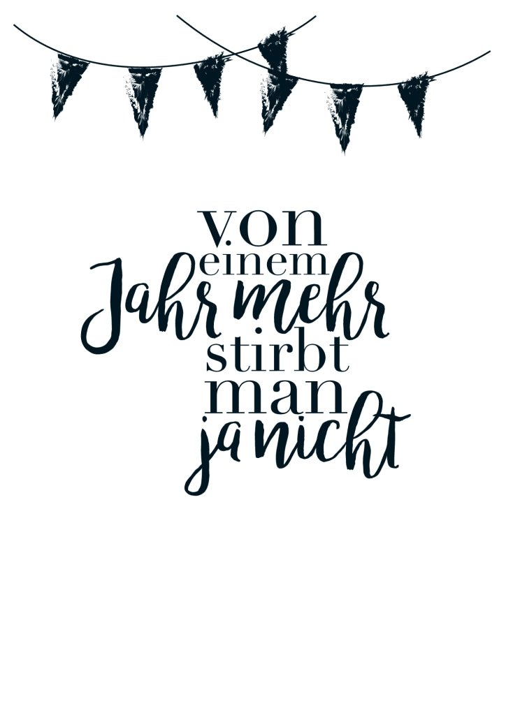 Geburtstagskarte - Witzige Spruch Postkarte in Schwarz - Weiß, Typografie mit Girlande, Humorvolle Glückwunsch Karte mit Textdesign Schriftzug