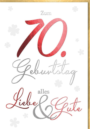 Geburtstagskarte XXL zum 70. Jubiläum - Elegante Maxi - Glückwunschkarte mit Kleeblättern, Liebe & Gesundheitswünschen, Großformatige Festlichkeitskarte für Siebzigjährige, Hochwertiges Design & Papeterie - Qualität