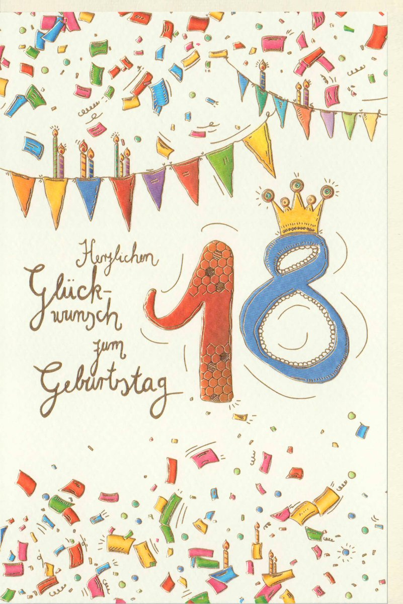 Geburtstagskarte zum 18. - Volljährigkeit Celebration Cheers, Party Konfetti Glückwünsche, Jubiläums Festkarte