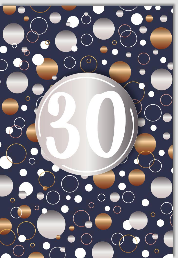 Geburtstagskarte zum 30. Jubiläum - Elegante Glückwunschkarte für den Dreißigsten, Modernes Business Design mit Stilvollen Kreis - Applikationen, Schlichte Festliche Gratulationskarte
